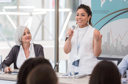 woman speaking on panel