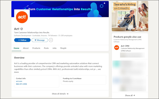 linked in business page screenshot