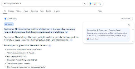 screenshot of an AI overview explaining generative AI