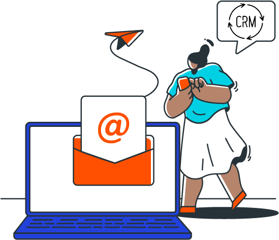 an illustration of a woman sending a message from her CRM