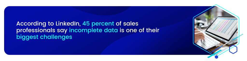 a callout that says, "45 percent of sales professionals say incomplete data is one of their biggest challenges"