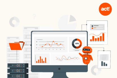 Act! tech predictions dashboard with a friendly orange bot to help you, with the act! logo on the top right corner