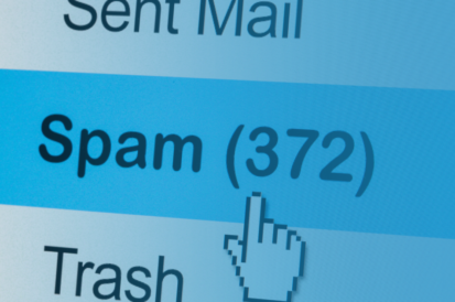 close up of the spam email inbox with 372 notifications