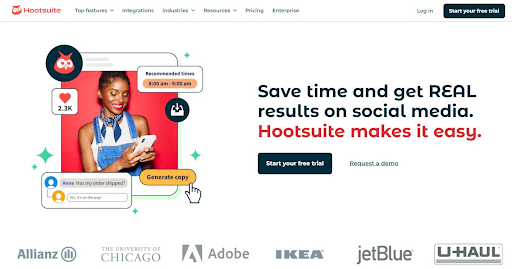 screenshot of hootsuite software's website