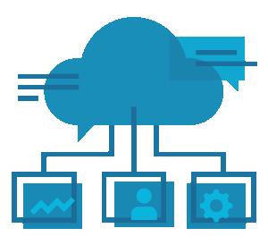 icon of a message cloud with various categories